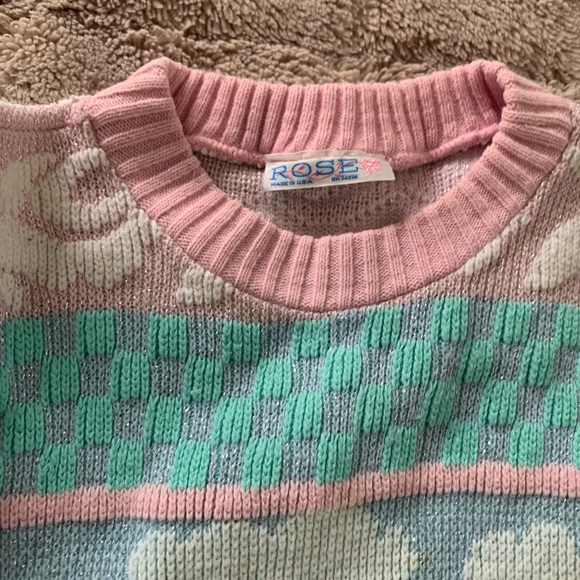 Vintage Rose Duck Knit Sweater Pastel with Sparkles - Picture 4 of 5